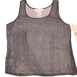 NWT Jones New York sequin tank with 100% silk overlay Size 10 slate& iridescent